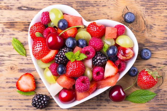 heart-shaped bowl of berries